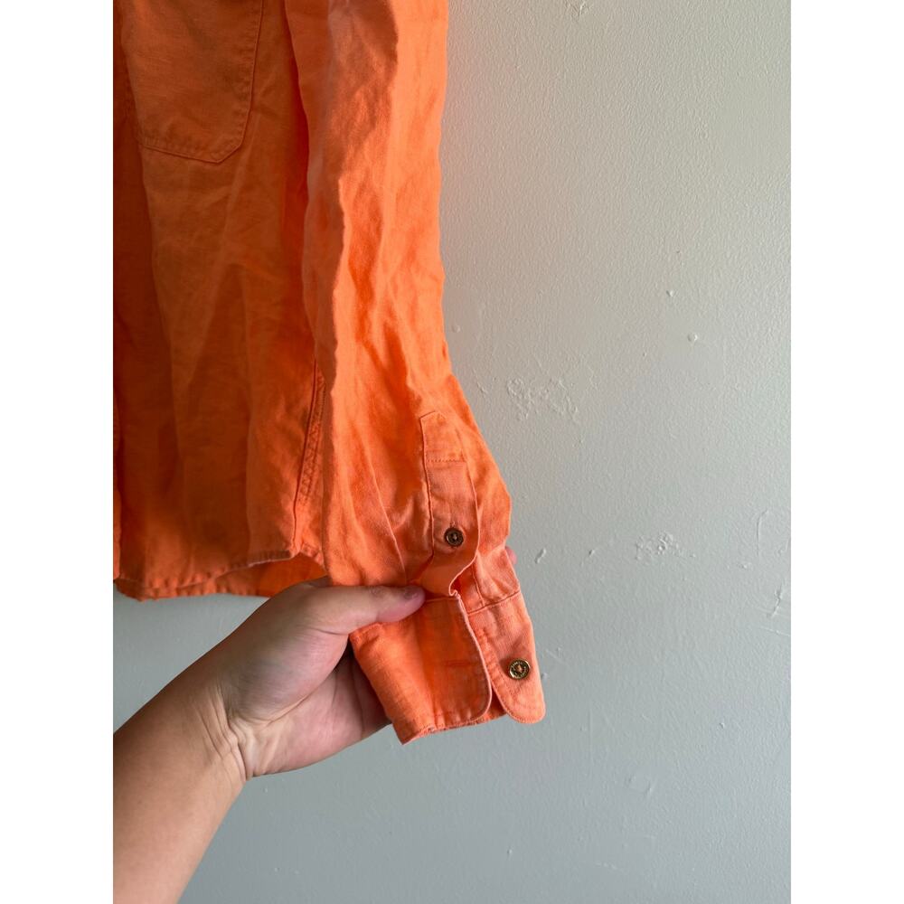 Lauren Ralph Lauren | Vibrant Orange Linen Women’s Long Sleeve Button Down Sz S - Picture 3 of 11